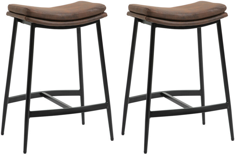 Homcom - Breakfast Bar Stools Set of 2 Upholstered Barstools w/ Curved Seat Brown