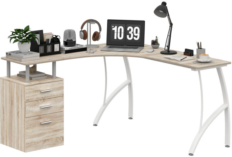 Homcom - L-Shaped Corner pc Desk Table w/ Drawer Home Office Workstation Oak