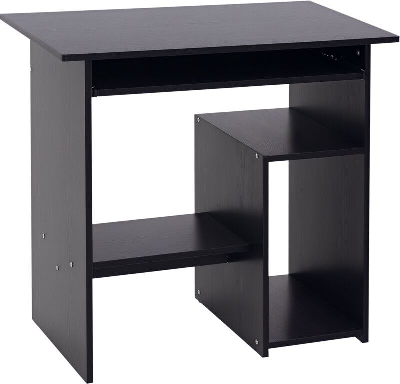 Homcom - Compact Small Computer Table Wooden Desk Keyboard Tray Storage Black