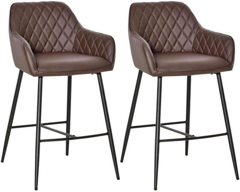 HOMCOM Set Of 2 Retro PU Leather Bar Chairs Set Stylish w/ Footrest Metal Frame