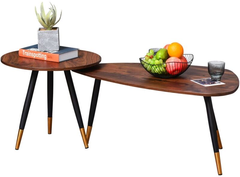 Homcom - Coffee Table Set of 2 Nesting End Side Tables for Living Room, Walnut