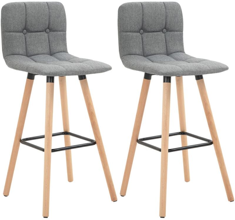 Homcom - Bar stool Set of 2 Armless Button-Tufted Counter Height Bar Chairs Grey