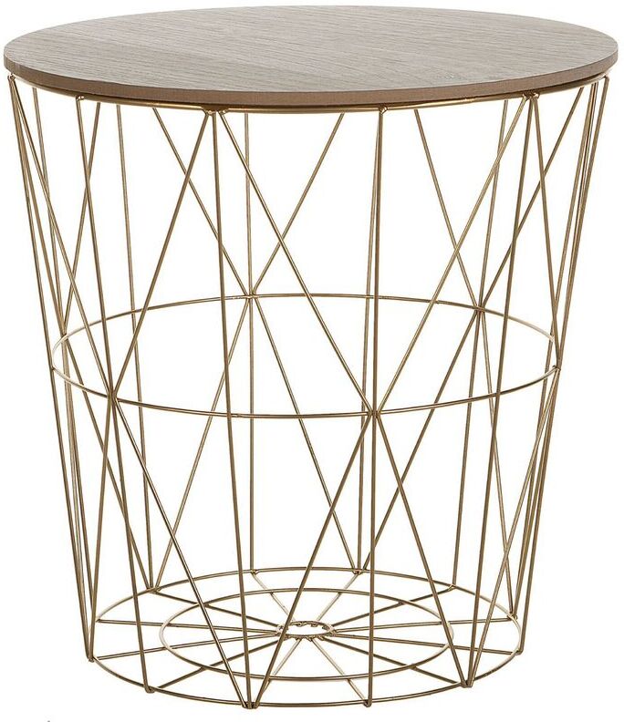 Beliani - Modern Wire Basket Side Table Storage Round Wooden Top Gold Metal ø 40 cm Lanark