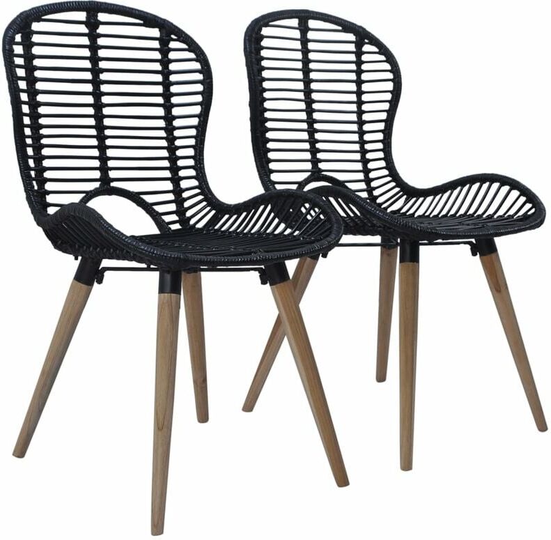 Dining Chairs 2 pcs Black Natural Rattan Vidaxl