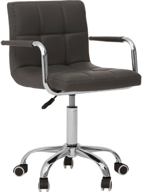Premier Housewares - Grey Home Office Chair With Armrest And Square Detailing/ 5-Wheel Rolling Base/ Adjustable Height/ Nylon Seat/ Lock Mechanism/