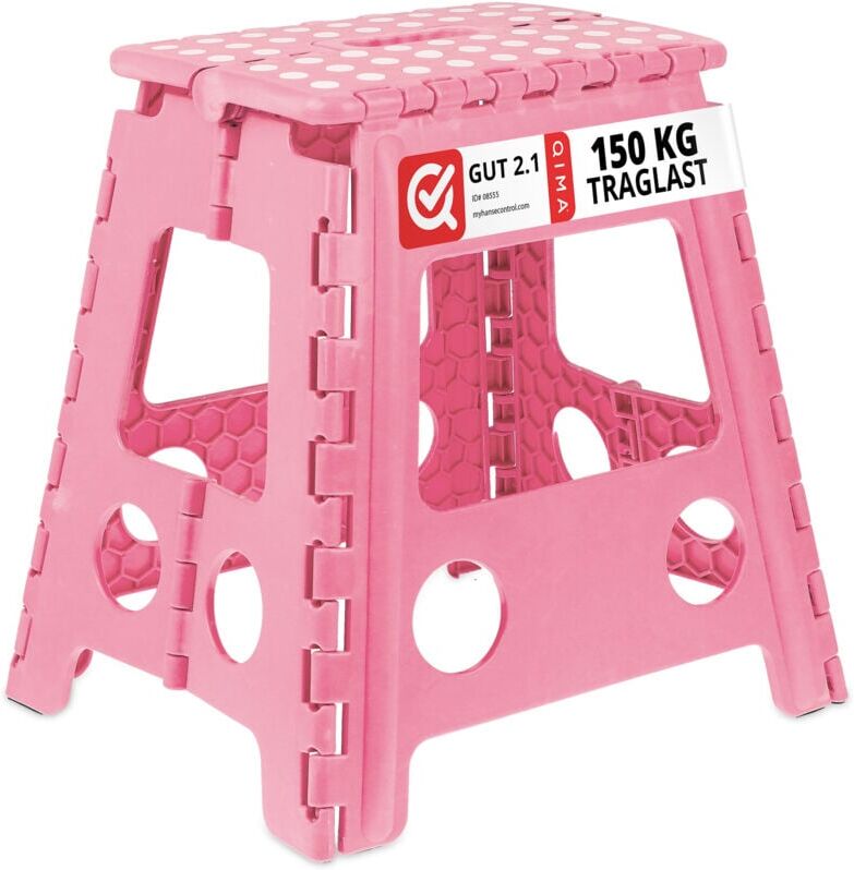 Relaxdays - Folding Step Stool, Collapsible, Non-Slip, Max. Load 120 kg, Carry Handle, HxWxD: 39 x 38.5 x 32 cm, Pink