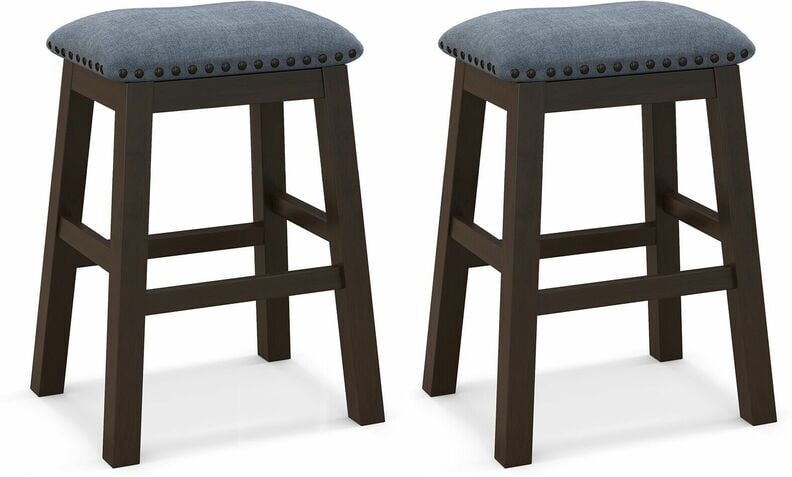 Costway - Set of 2 Bar Stools Saddle Padded Seat Stool Counter Height Stools w/ Wood Legs