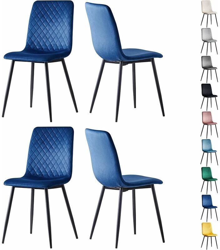 Mcc Direct - Set of 4 Designer Velvet Fabric Dining Chairs Metal Legs Lexi Chairs blue