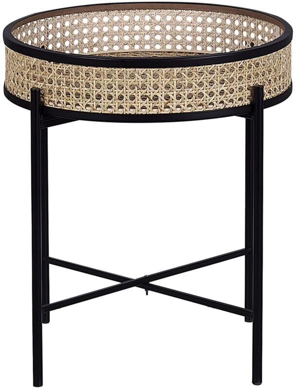 Beliani - Side Table Folding Metal Legs Light Rattan Detachable Round Top Tray Black ø 36 cm Vienna