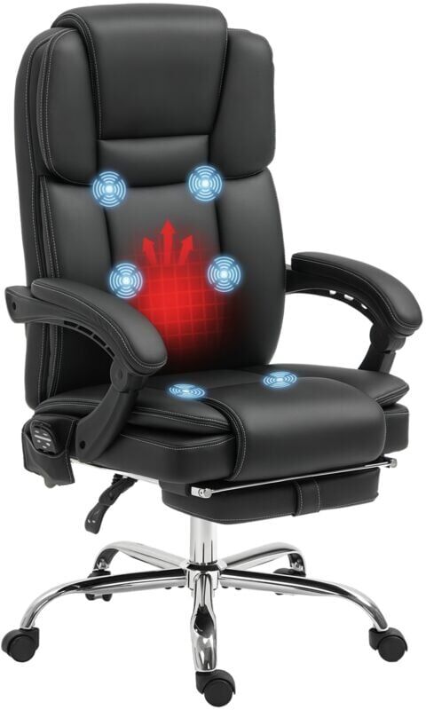 Vinsetto - Massage Office Chair, pu Leather High Back Recliner, Black