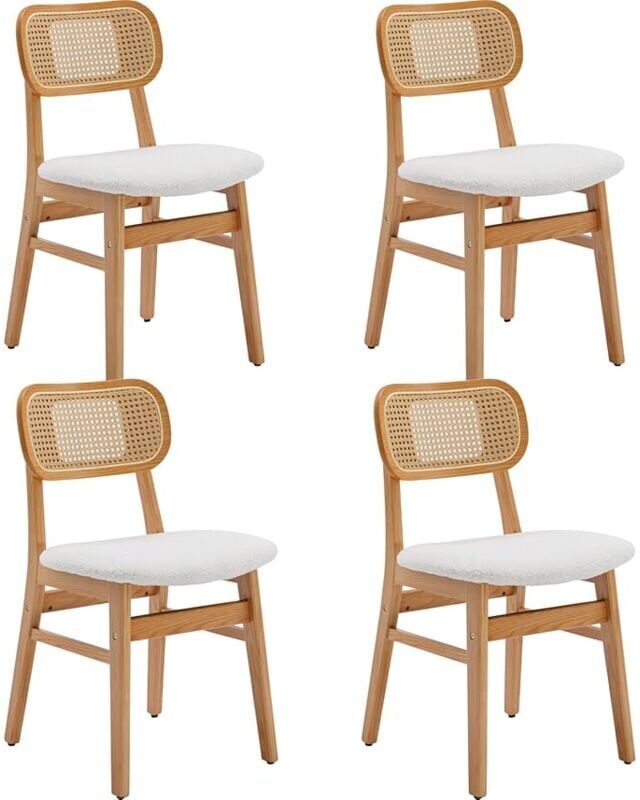 Wahson Office Chairs - Dining Chairs 4Pcs Upholstered in Sherpa Fabric Retro Rustic Kitchen Chairs with Wooden Legs for Living Room Restaurant,