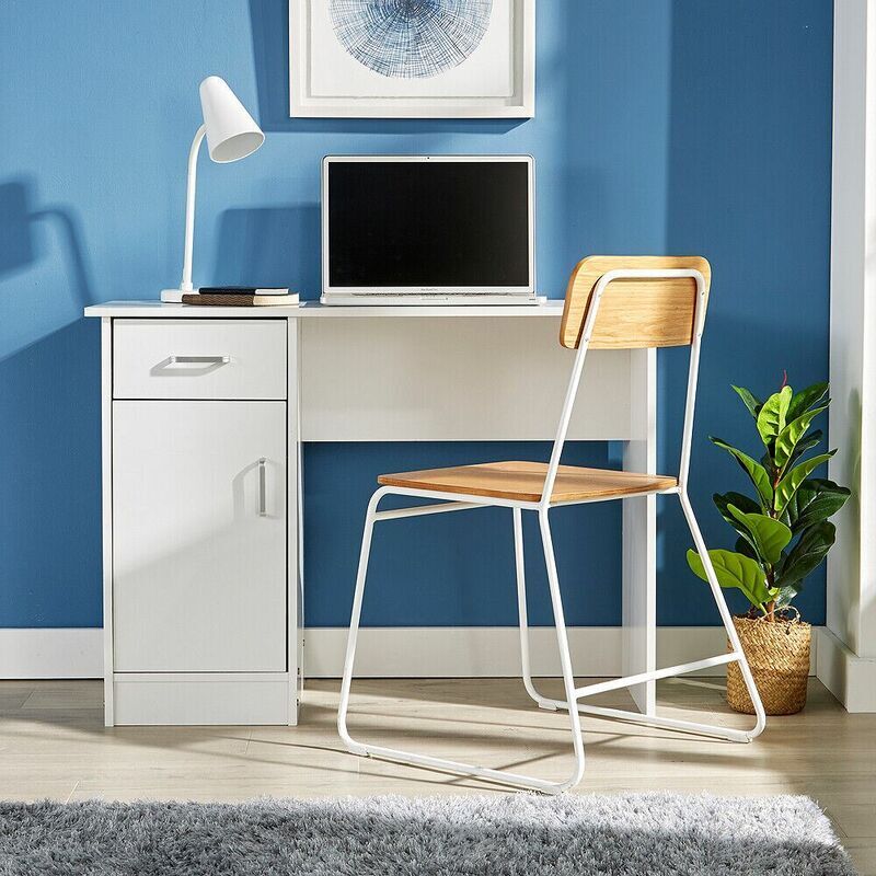 Home Source - White Desk 1 Drawer 1 Door Compact Computer Workstation Home Office Table Tyler