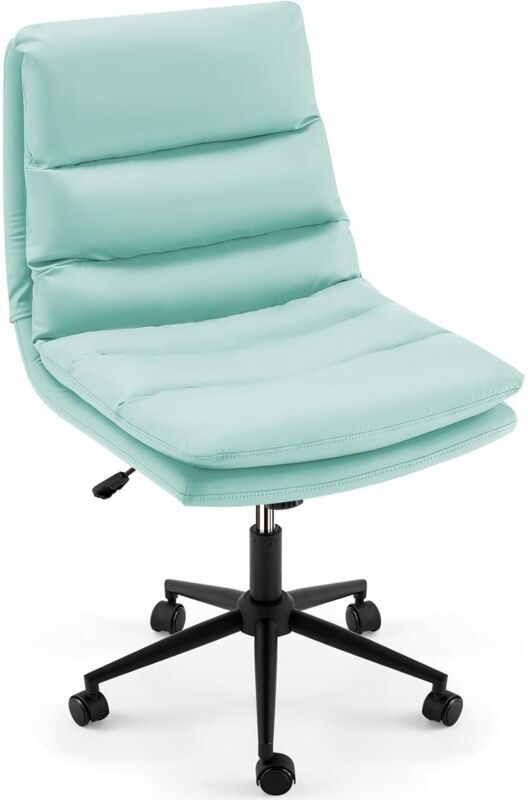 Yodolla - Armless Office Chair Wide Seat, Criss Cross Legged Desk Chair with Wheels, Height Adjustable Computer Swivel Vanity Chairs for Home Office
