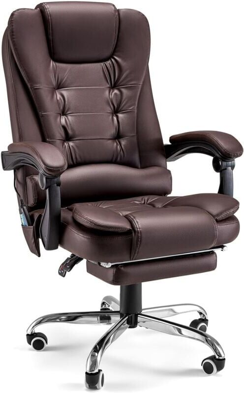 Yodolla - Office Chair with Footrest, Desk Chair For Home With Back Support, Brown pu Ergonomic Office Chair, Comfortable & Heavy Duty Computer Chair