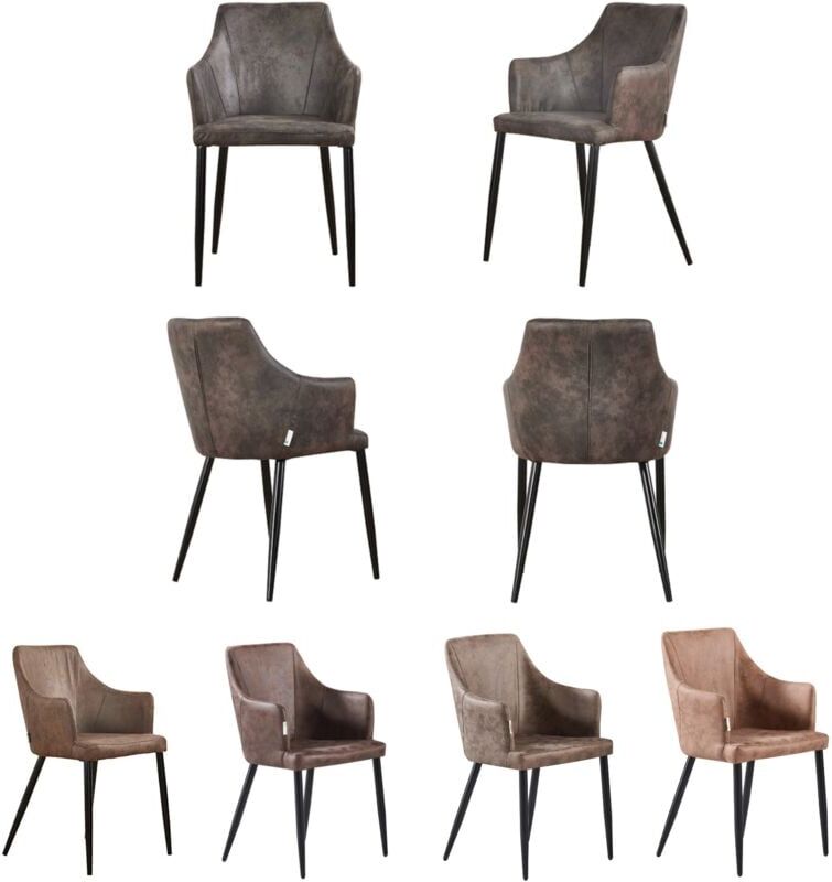 PN HOME Set of 4 Zarah Modern Leather Dining Chairs - Upholstered in Faux Leather with Metal Legs - Armchair for Dining Room Kitchen Living Room - Dark Brown