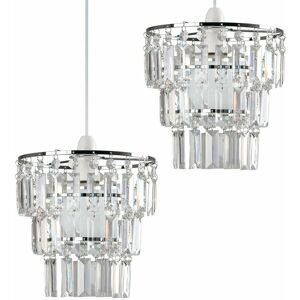 Valuelights - 2 x 3 Tier Ceiling Pendant Light Shades With Clear Acrylic Jewel Droplets