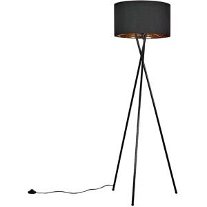 Valuelights - Floor Lamp Tripod Camden Light in Black with Cylinder Lampshade - Black & Gold