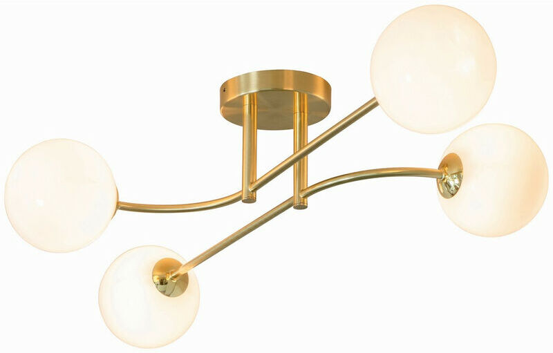 Lighting Otto - Semi Flush Satin Brushed Gold Effect Plate & Gloss Opal Glass 4 Light Dimmable IP20 - G9 - Endon