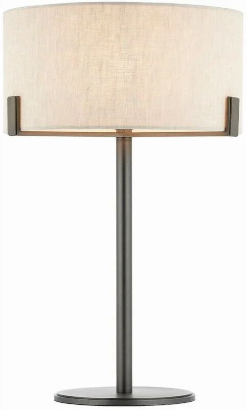 Lighting Hayfield - Table Lamp Brushed Bronze Effect Plate & Natural Linen 1 Light IP20 - E27 - Endon