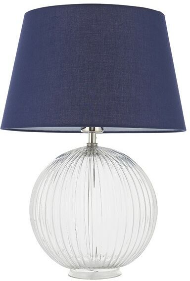 Lighting Jemma & Evie - Table Lamp Clear Ribbed Glass & Navy Cotton 1 Light IP20 - E27 - Endon