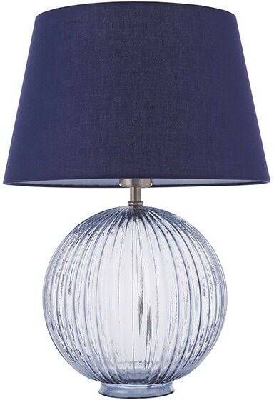 Lighting Jemma & Evie - Table Lamp Smokey Grey Ribbed Glass & Navy Cotton 1 Light IP20 - E27 - Endon