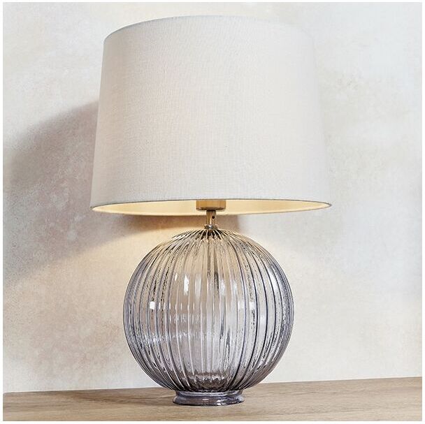 Lighting Jemma & Mia - Table Lamp Smokey Grey Ribbed Glass & Natural Linen 1 Light IP20 - E27 - Endon