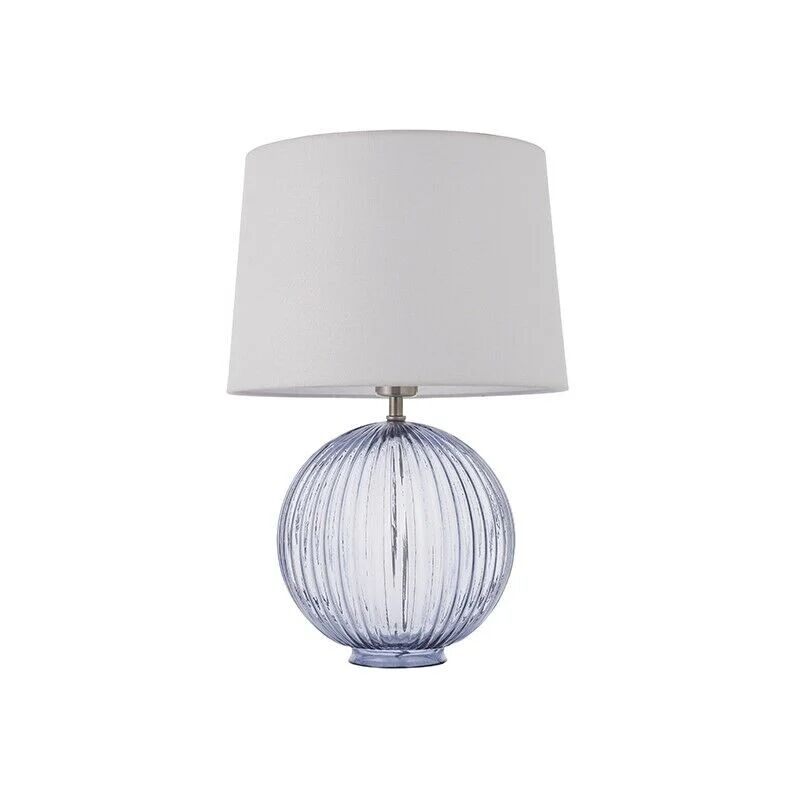 Lighting Jemma & Mia - Table Lamp Smokey Grey Ribbed Glass & Vintage White Linen 1 Light IP20 - E27 - Endon