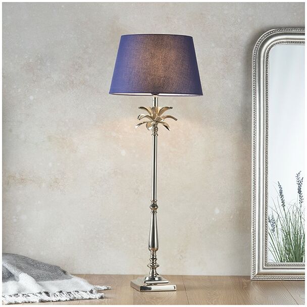 Lighting Leaf & Evie - Table Lamp Polished Nickel Plate & Navy Cotton 1 Light IP20 - E27 - Endon