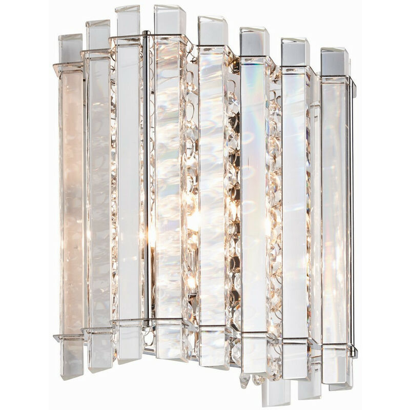 Lighting Hanna - Wall Lamp Clear Crystal (K5) Glass & Chrome Effect Plate 1 Light Dimmable IP20 - G9 - Endon