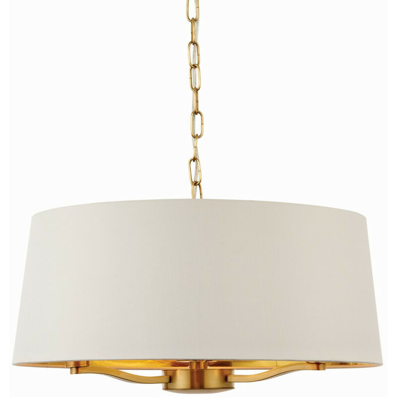 Lighting - 3 Light Ceiling Pendant Satin Brushed Gold, Vintage White Silk Effect, E14 - Endon