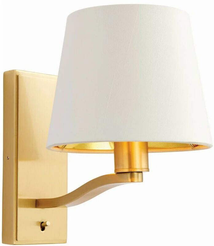 Lighting - 1 Light Indoor Wall Light Satin Brushed Gold, Vintage White Faux Silk, E14 - Endon