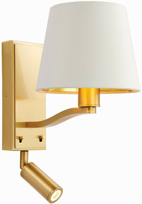 Lighting - 1 Light Indoor Wall Light Satin Brushed Gold, Vintage White Faux Silk, E14 - Endon