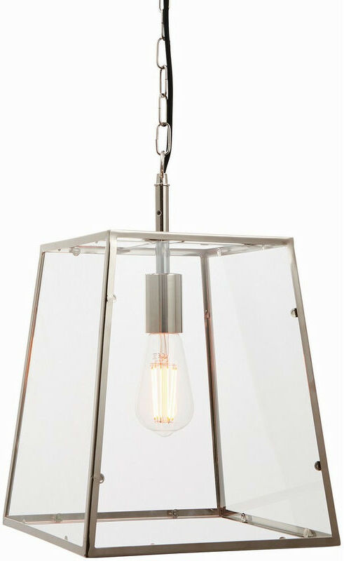 Lighting Hurst - Pendant Bright Nickel Plate & Clear Glass 1 Light Dimmable IP20 - E27 - Endon