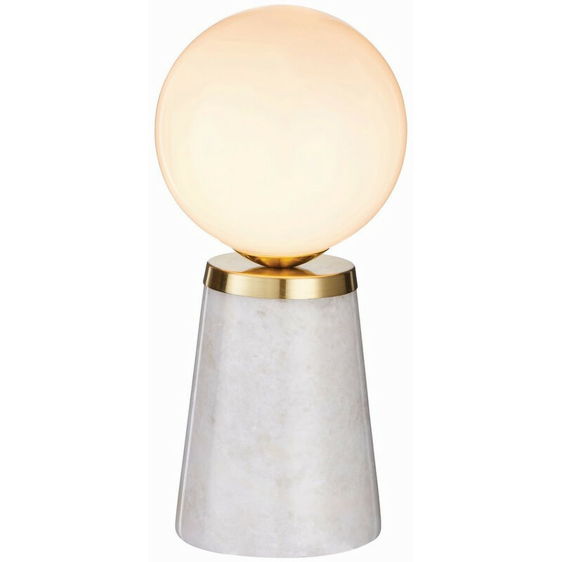 Lighting Otto - Table Lamp White & Grey Marble With Satin Brushed Gold Effect Plate 1 Light IP20 - G9 - Endon