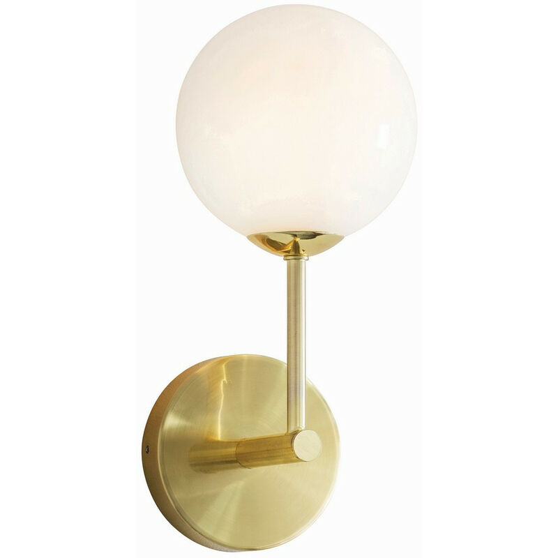 Lighting Otto - Wall Lamp Satin Brushed Gold Effect Plate & Gloss Opal Glass 1 Light Dimmable IP20 - G9 - Endon