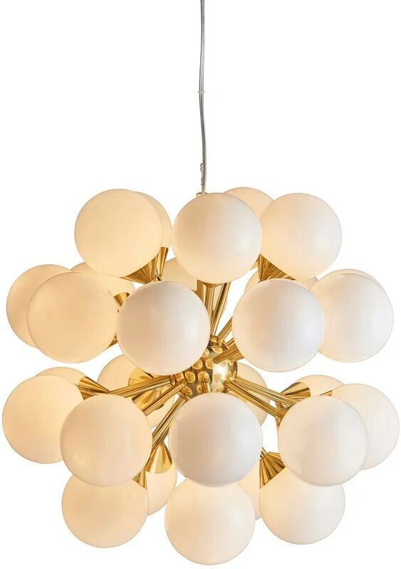 Lighting Oscar - Pendant Satin Brushed Gold Effect Plate & Gloss White Glass 28 Light Dimmable IP20 - G9 - Endon