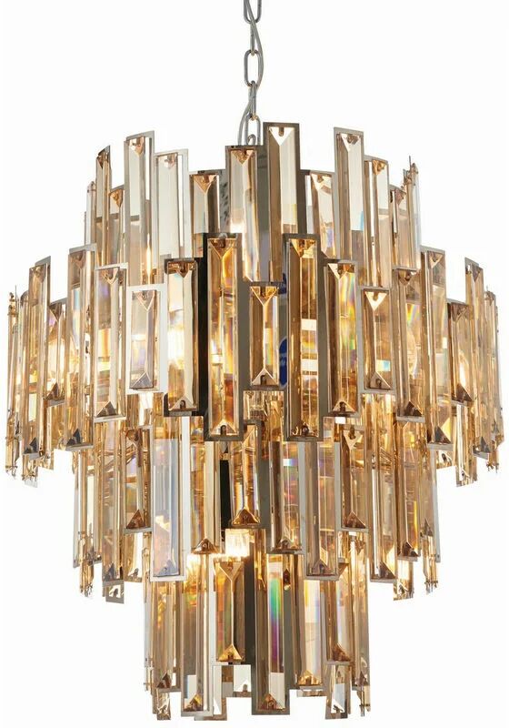 Lighting Viviana - Pendant Chrome Effect Plate & Champagne Crystal (K9) Drops 12 Light Dimmable IP20 - E14 - Endon