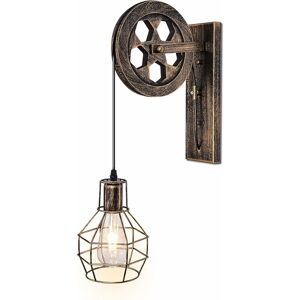DENUOTOP 1 Light Fixture Industrial Mid Century Retro Iron Wall Lights Loft Pulley Wall Lamp Features The Matte Iron Cage Lamp Shade for Indoor Lighting Barn