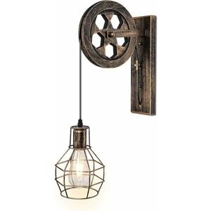 HOOPZI 1 Mid Century Industrial Light Fixture Retro Iron Wall Lights Loft Pulley Wall Sconce Features for Indoor Barn Restaurant Lighting (Rust Color)