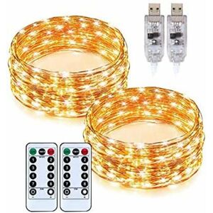 LANGRAY 100 led 10M x 2pcs usb Light Chain Christmas Light Warm White Wire Waterproof Mood Lights, 8 Light Modes and 15 Brightness Levels for Outdoor Indoor