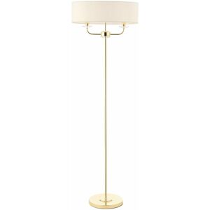 LOOPS 1.5m Twin Floor Lamp Brass & White Shade 2 Bulb Standing Living Room Light Base