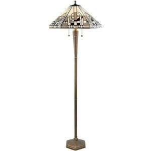 LOOPS 1.6m Tiffany Multi Light Floor Lamp Antique Brass & Stained Glass Shade i00023