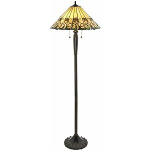 LOOPS 1.6m Tiffany Twin Floor Lamp Dark Bronze & Amber Stained Glass Shade i00017