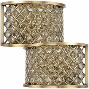 LOOPS 2 pack Crystal Cage Wall Light Brass & Glass Shade Modern Twin Bulb Lounge Lamp