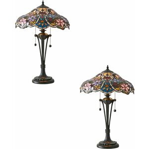 LOOPS 2 pack Floral Tiffany Glass Design Table Lamp Light - Dark Bronze Lampholder