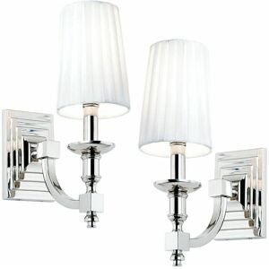 LOOPS 2 PACK Modern Dimmable Wall Light Nickel & White Pleated Shade Bedside Lamp Kit