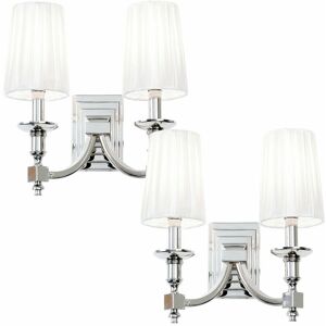 LOOPS 2 pack Modern Twin Wall Light Nickel & White Pleated Shade Pretty Bedside Lamp