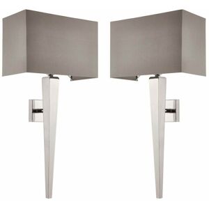 LOOPS 2 pack Rectangular Dimmable Wall Light Chrome & Grey Shade Modern Bedside Lamp