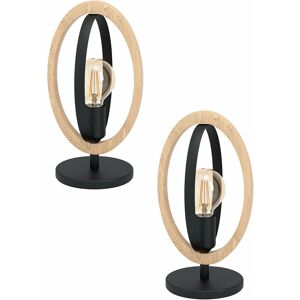 Loops - 2 pack Table Lamp Desk Light Black Steel & Wood Ring Loop Shade 1x 40W E27