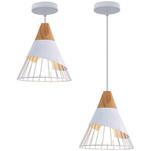 Wottes - 2 Pack Modern Ceiling Pendant Light Metal Wooden Badminton Hanging Lamp Shade